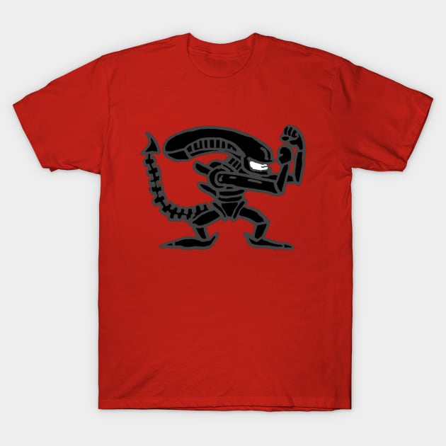 the fighting alien {grey} T-Shirt by Undeadredneck